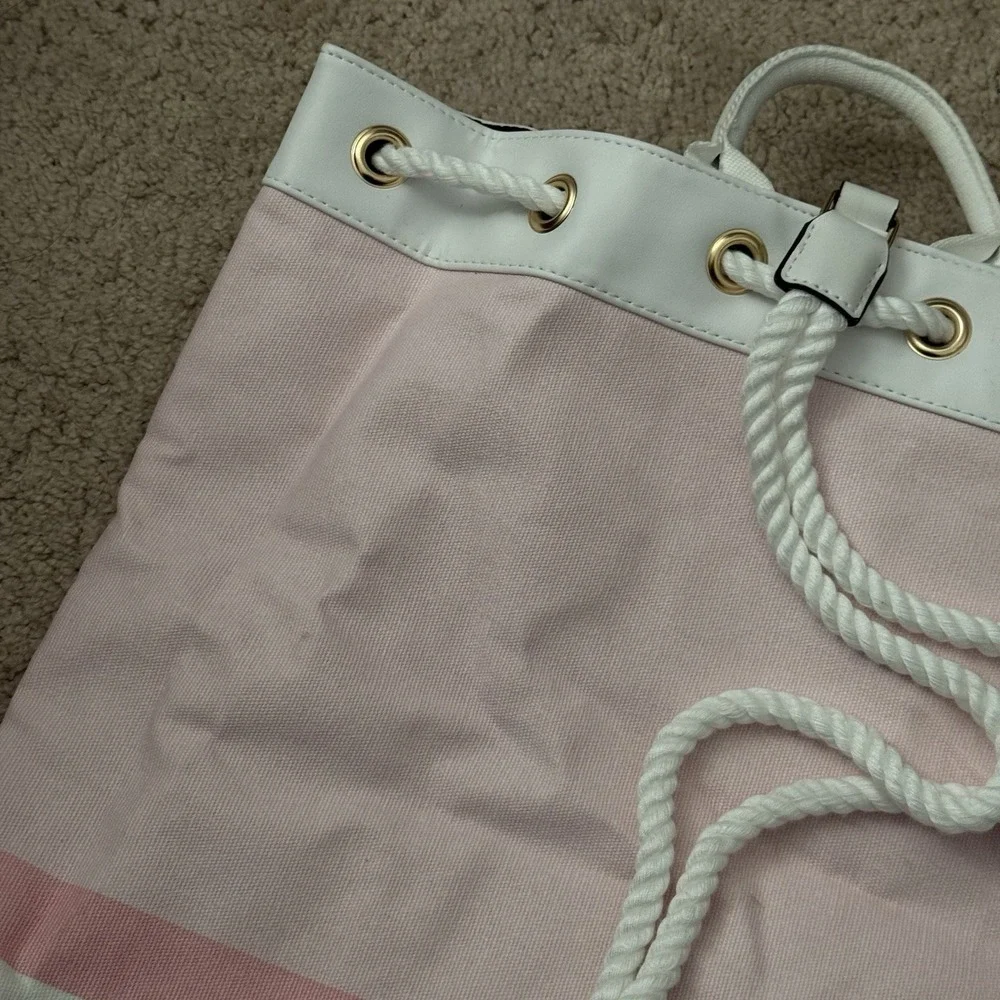 Victoria's Secret Pink Striped Sunset Cinch Drawstring Tote Beach Backpack NWT